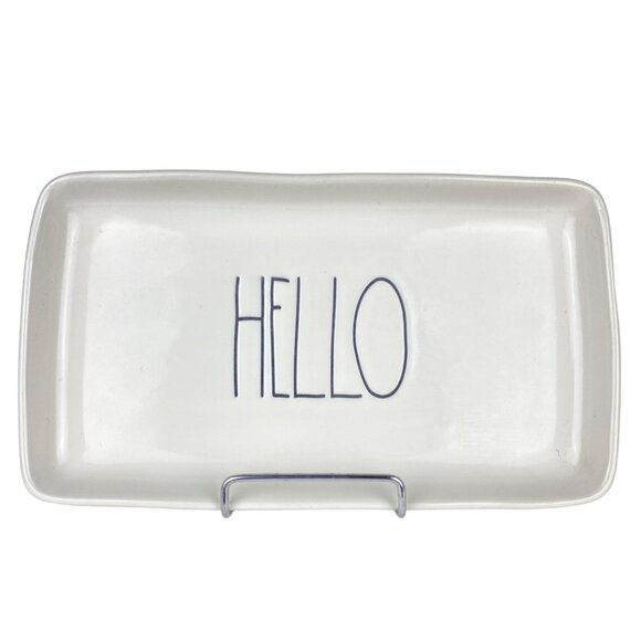 Rae Dunn Artisan Collection "Hello" Ceramic Rectangular Tray 10" X 5" White - Picture 7 of 8